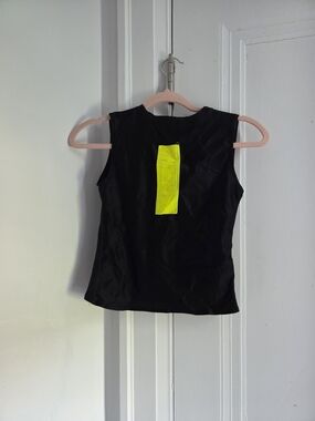 Hand Made Women's Cyber Goth Black Crop Tank with Neon Yellow Back Stripe